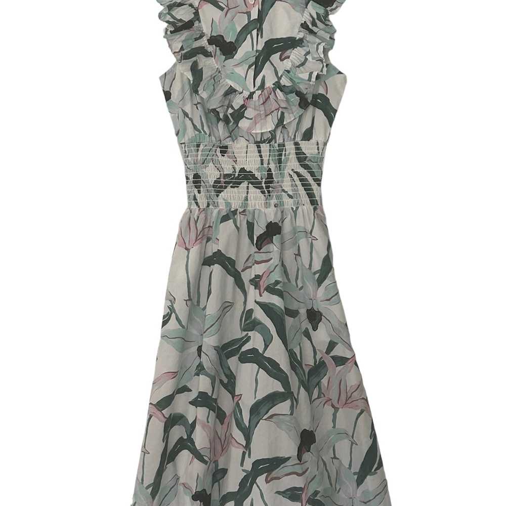 Tory Burch floral, ruffled sleeve, cinched waist stunning floral midi dress